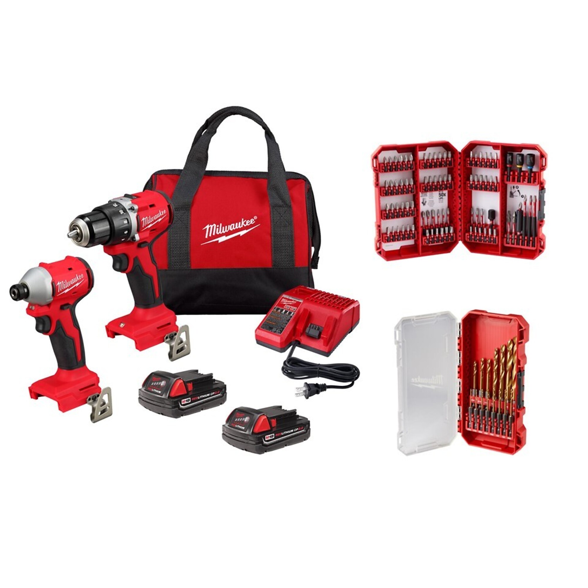 Milwaukee, M18 Compact Brushless 2 Tool Combo with Acessory Kits, Chuck Size 1/2 in, Drive Size 1/4 in, Tools Included (qty.) 2 Model# 3692-22CTSE24